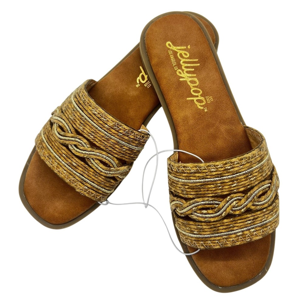 NWOT Jellypop Pucci Slide Sandals Woven Straw Upper Strap Slip On Casual 7M